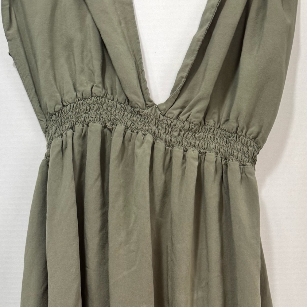 Women's Olive Green Smocked Waist Tie-Back Top